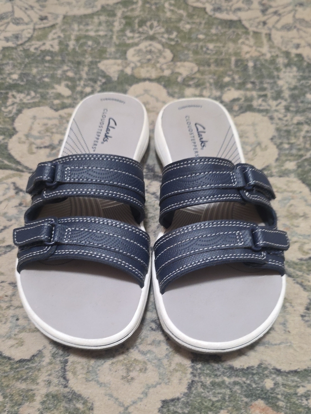 Clarks Navy Double-Strap Slide Sandals
